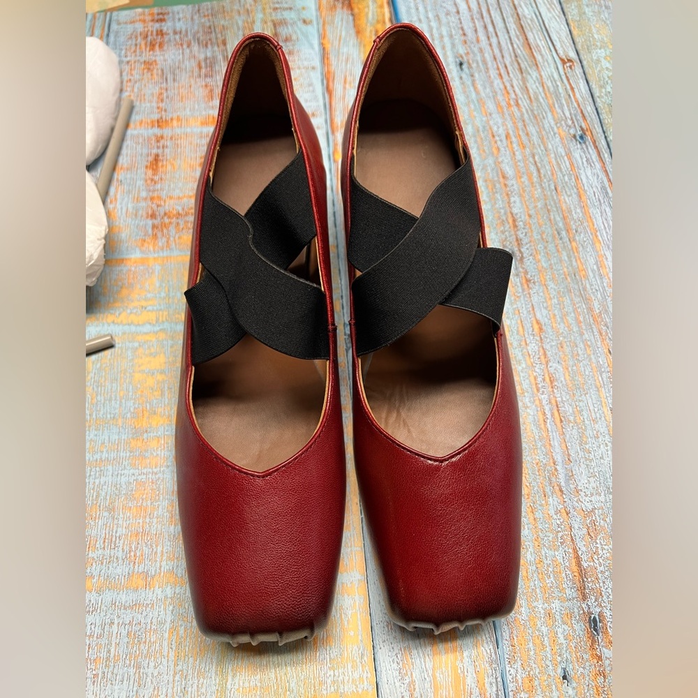 Elegant Red Women's Leather Shoes with Black Straps